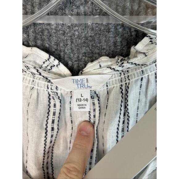 Time And Tru Womens Ruffle Collar Tank Top Size Large Linen Blend Striped Boho - Picture 7 of 10